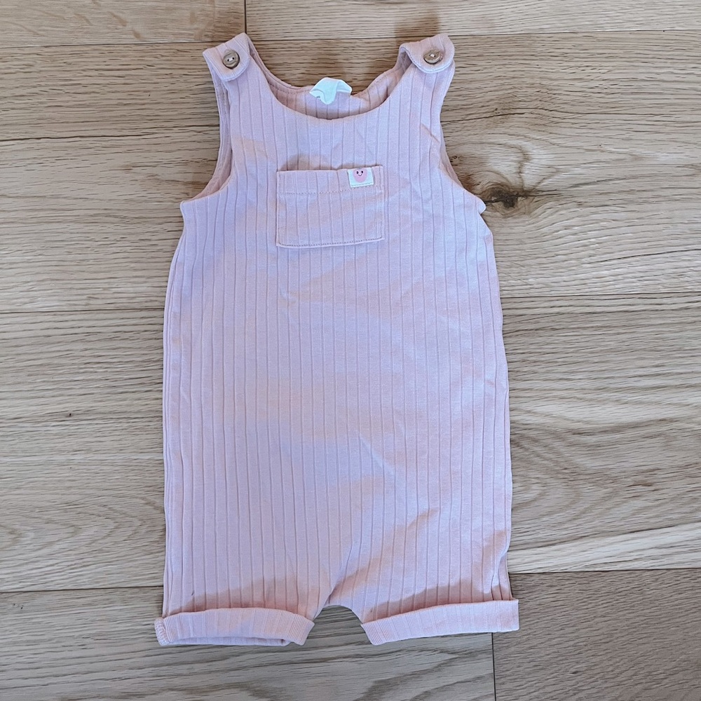 H&M organic pink ribbed shorts romper 6-9 months